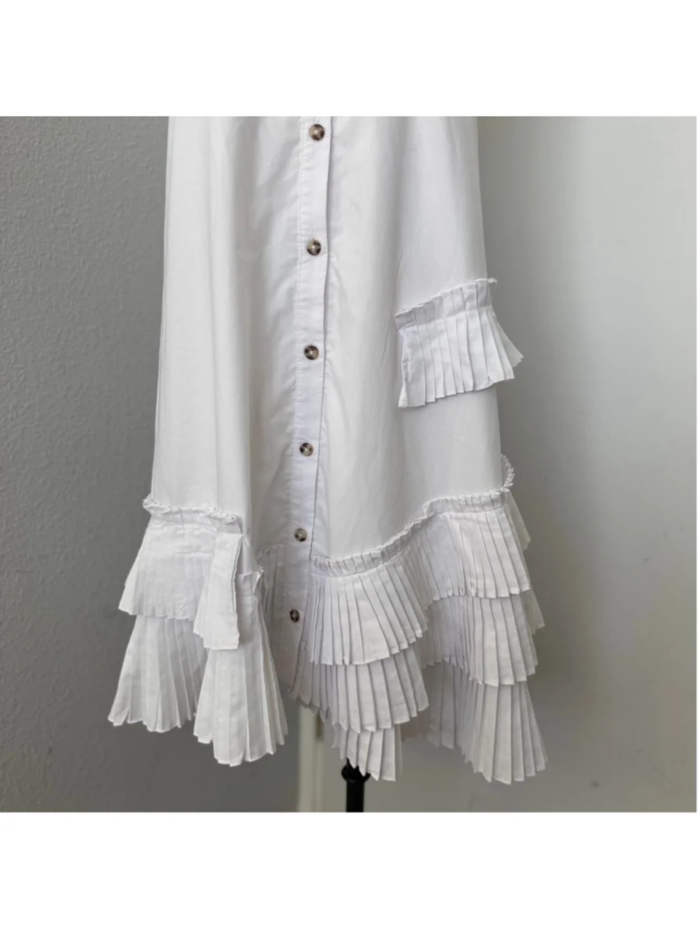 Anthropologie White ruffle sleeveless button down dress - Size XS